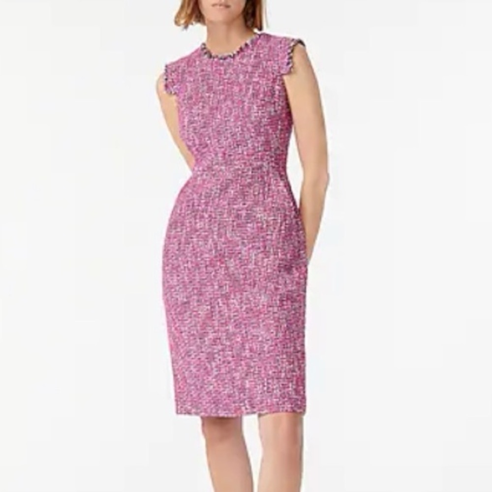 J. Crew Resume Pink Italian Tweed Cap Sleeve Sheath Dress Pockets size 2